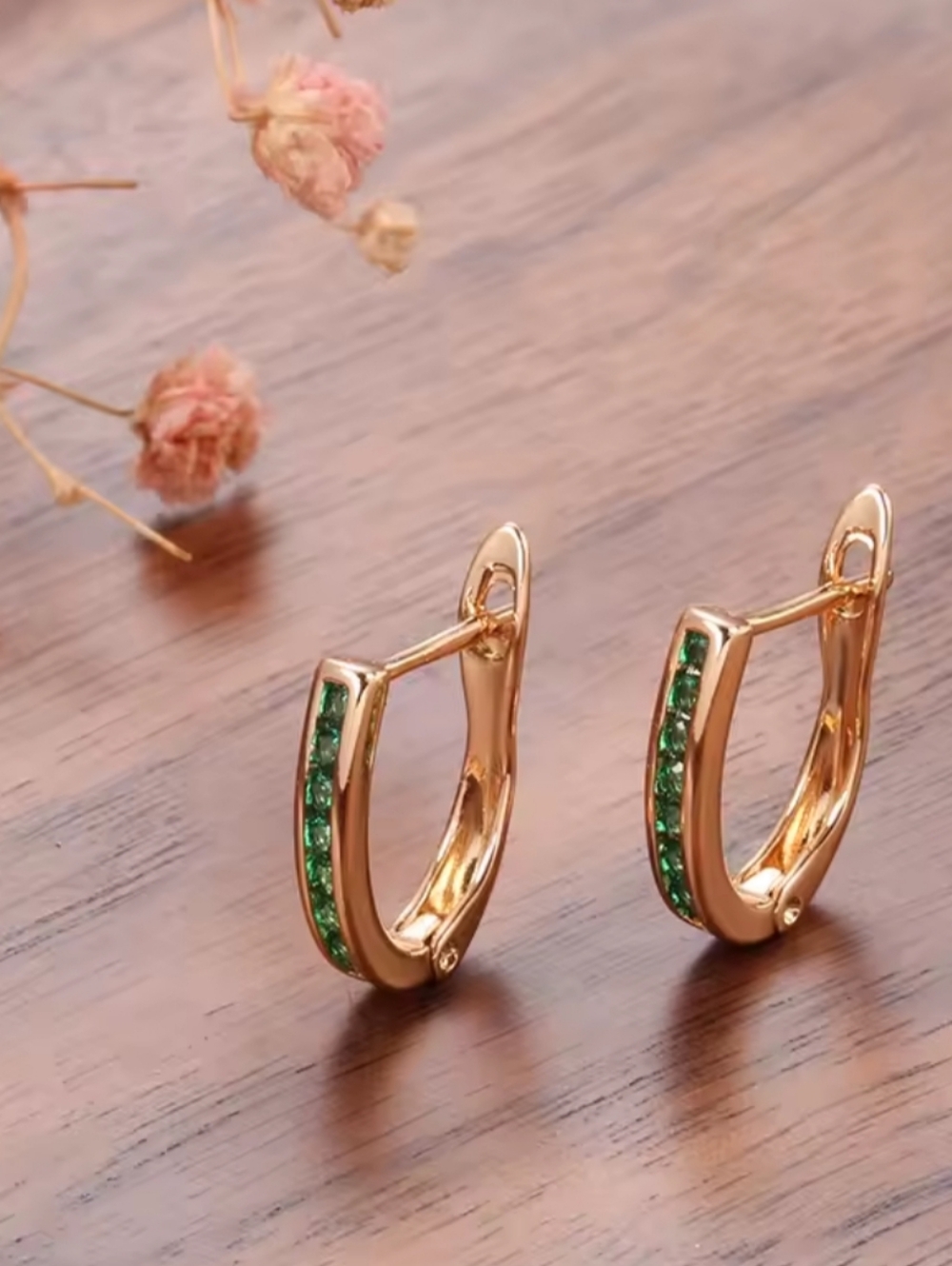 Gold Emerald Clip Earrings